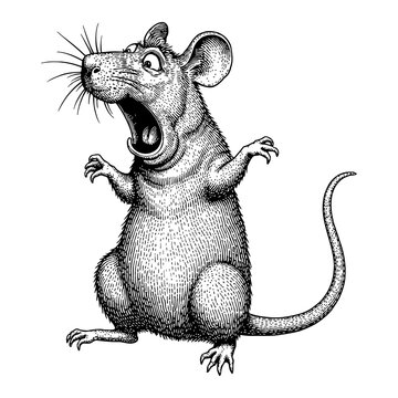 scared mouse black and white engraving clip art preview