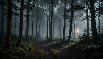 Naklejka premium misty morning in the forest