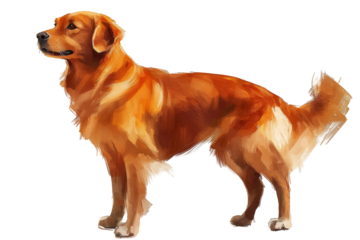 Golden retriever dog standing on transparency background png format creative art illustration white environment side view