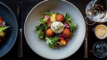 Gourmet Falafel Salad with Creamy Burrata