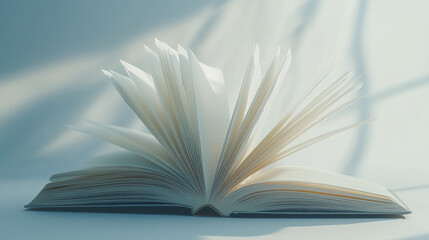 Open school book with crisp pages fanned out in soft light