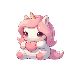Fototapeta premium Baby Unicorn with a Heart Icon