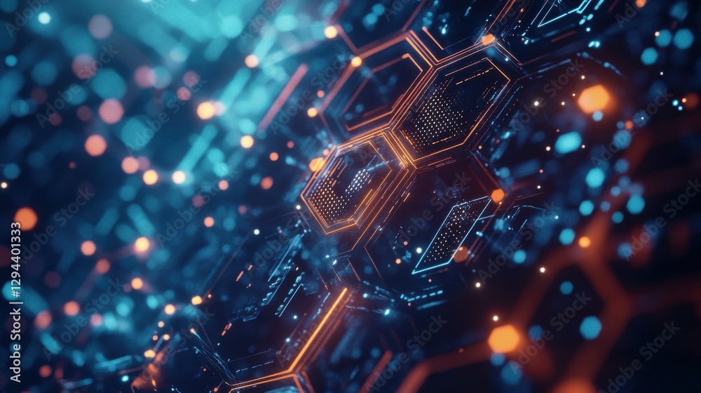 Poster abstract digital background with hexagonal patterns and glowing effects