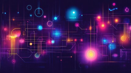 Obraz premium Abstract Neon Circuit Design with Colorful Lights and Patterns
