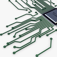 Illustration 3D Render Electronic Circuit Tech Elements