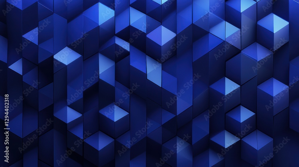 Poster abstract blue geometry with three-dimensional cubes and patterns