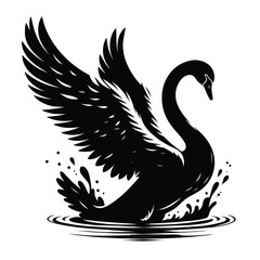 Majestic Black Swan with Outstretched Wings – Elegant Water Splash Silhouette Vector for Branding, Tattoos, and Decorative Art