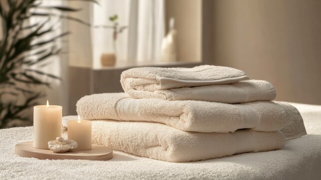 towel next to candles, spa concept - Powered by Adobe