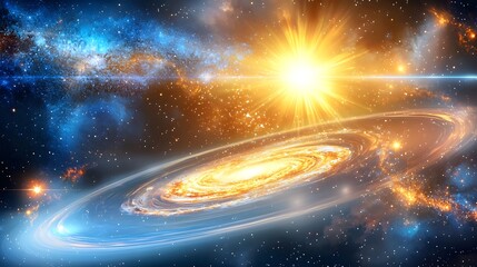 Obraz premium Mesmerizing Cosmic Dance A Spiral Galaxy s Radiant Embrace of Celestial Energies Witness the pulsating luminous arms of a majestic spiral galaxy swirling with cosmic dust and energy