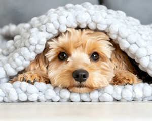 Cozy Cavapoo Puppy Napping Under Blanket Indoors