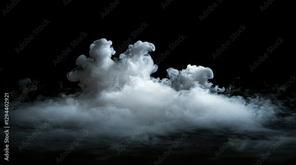 Poster wisps of white smoke swirl softly against a dark backdrop. the delicate formations evoke a sense of 