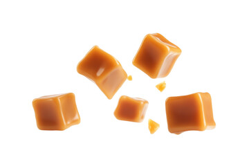 Delicious caramel cubes kitchen table png image transparent background white environment sweet treat concept