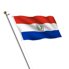 Paraguay flagpole 3d illustration with clipping path