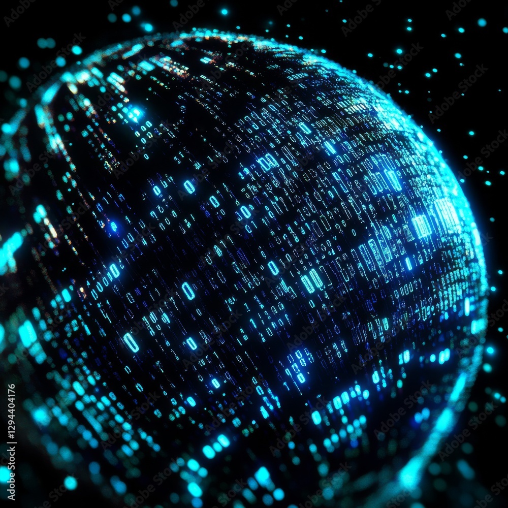 Leinwandbilder cybernetic sphere: illuminated data flow on a global scale, futuristic technology art