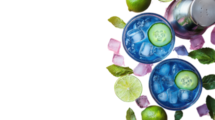 set of cocktails isolated on transparent background. 