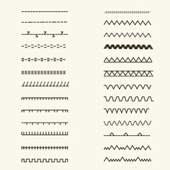 Hand drawn vector line border set and scribble design element. Geometric vintage fashion pattern. Illustration. Trendy doodle style brushes. Eps 10. Vector illustration.