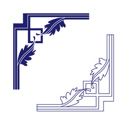 Vector floral corners set, black, blue on white. Eps 10. Vector illustration.