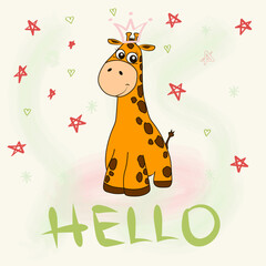 Funny cute scandinavian giraffe cartoon style. Vector print with giraffe. Printable templates. vector print. Perfect for kids apparel, poster, baby shower card. Vector illustration Eps 10. Vector illu