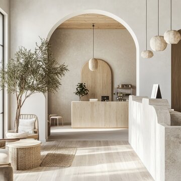 A modern interior of a reception area in a spa