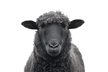 Black sheep portrait on transparent background png format isolated image studio environment high-resolution view