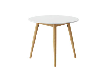 Isolated Modern Round White Coffee Table with Wooden Legs