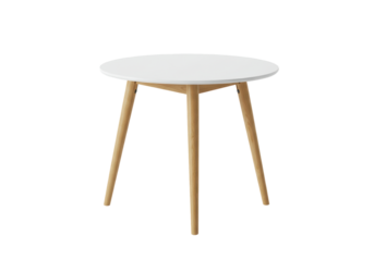 Isolated Modern Round White Coffee Table with Wooden Legs