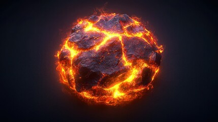 Molten rock sphere erupting, dark background