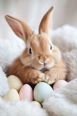 Rabbit on Eggs Pile