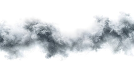 Dark clouds swirling with mist and fog against a bright white background creating an atmospheric effect and texture.