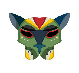 Abstract Papuan mask with bold shapes and cultural patterns.