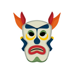 Abstract Papuan mask with bold shapes and cultural patterns.