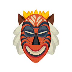 Abstract Papuan mask with bold shapes and cultural patterns.