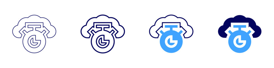 Cloud computing for software testing icon in 4 different styles. Thin Line, Line, Bold Line, Duotone. Duotone style. Editable stroke