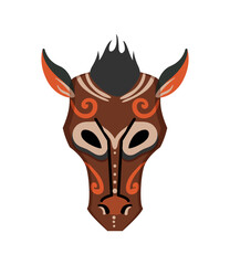 Abstract Papuan mask with bold shapes and cultural patterns.