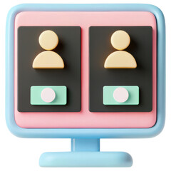 ecommerce marketing plan, 3D illustration of user interface with two user icons and buttons