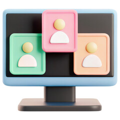 ecommerce marketing plan, 3D computer monitor displaying colorful user profile icons