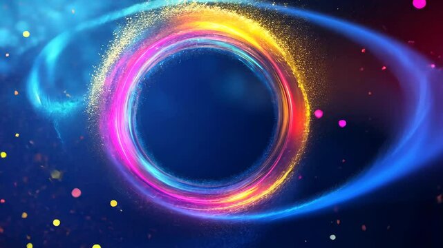 Glowing Colorful Neon Ring with Futuristic Light Effect on Dark Background Video. Copy paste area 