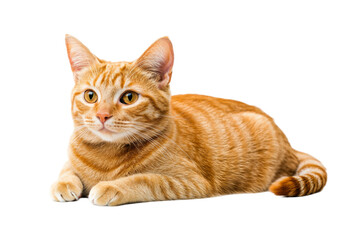 Adorable orange cat lying on a transparent background png white space studio environment close-up view