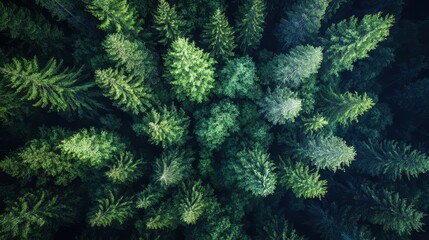 A serene view of a lush green forest with tall trees.