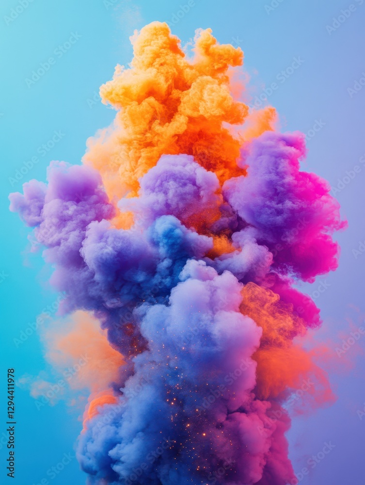 Aufkleber vibrant explosion of colorful smoke against a soft blue gradient background creating a dynamic and a