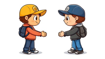 Happy Kids Shaking Hands: A Cheerful Cartoon Illustration AI Generated