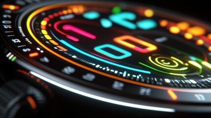 Obraz premium Close-Up View of a Vibrant Digital Watch Display with Colorful Icons
