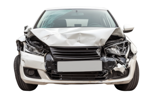 Damaged car image with transparency background png format for graphic design white environment and clear viewpoint