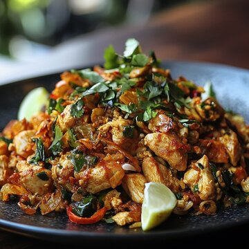 fried chicken with vegetables kottu