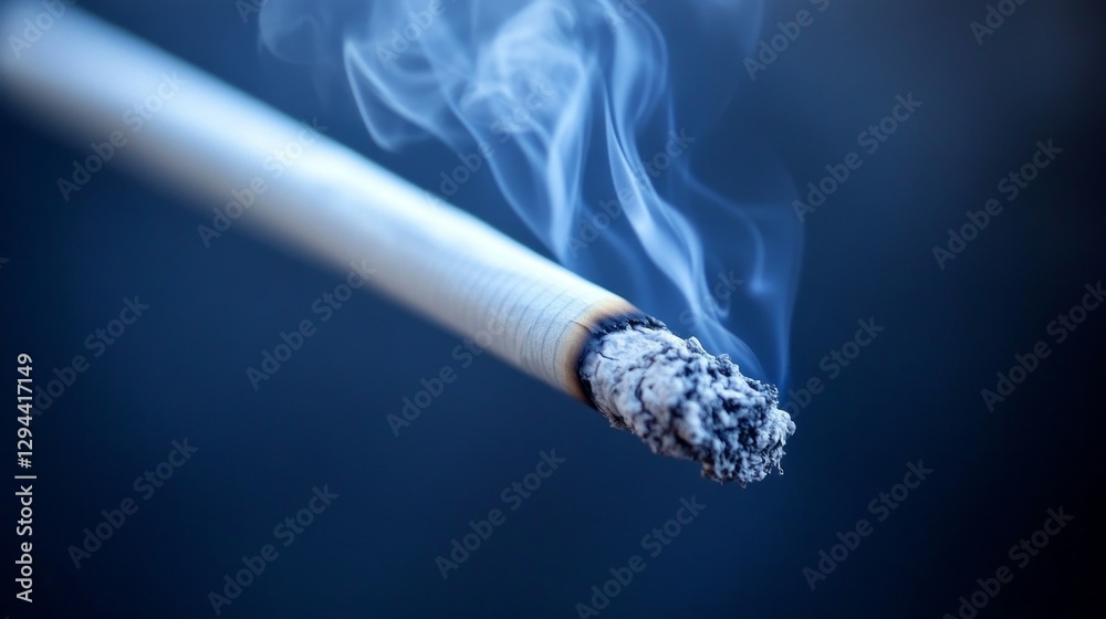 Poster a burning cigarette emits swirling smoke into the air, casting a subtle glow in the relaxed atmosphe