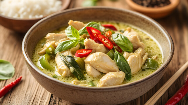 Authentic Thai Green Curry with Chicken & Jasmine Rice &ndash; Fragrant Coconut-Based Delight