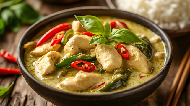 Authentic Thai Green Curry with Chicken & Jasmine Rice &ndash; Fragrant Coconut-Based Delight