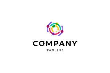 abstract community or teamwork logo in colorful flat design unity style