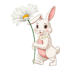 easter bunny with flower Hand drawn illustration on a transparent background