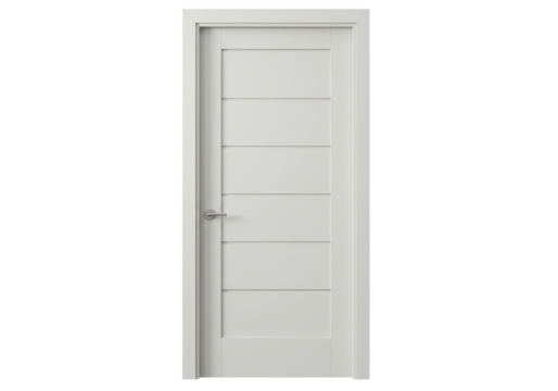 Isolated Contemporary White Interior Door with Five Horizontal Panels, Modern Home Design Element